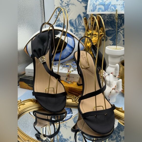 🆕 TED BAKER 🧿 NWOB Belle Black Satin Half Bow Sandal, Sz 39 US 8.5 - Picture 5 of 15